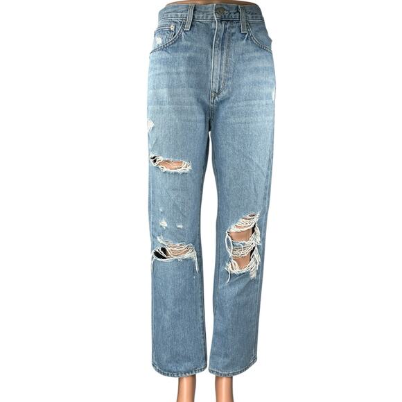 Lovers and Friends Asher Blue Distressed Boyfriend Wide Leg Denim Jeans Size 27 - Picture 1 of 7